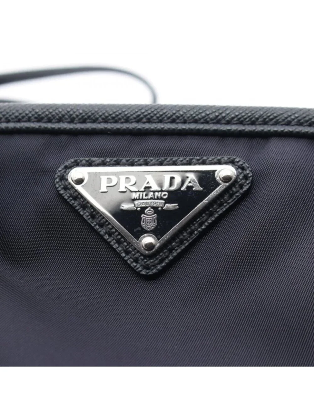 Prada Clutch Tessuto Saffiano Navy Nylon Leather Triangle Logo